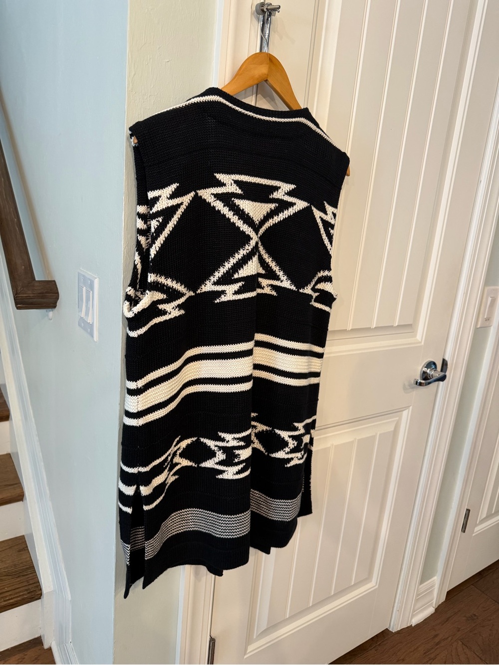 Ralph Lauren Black & White Linen Cotton Blend Knit Aztec Southwest Open Vest S/M - Picture 5 of 6